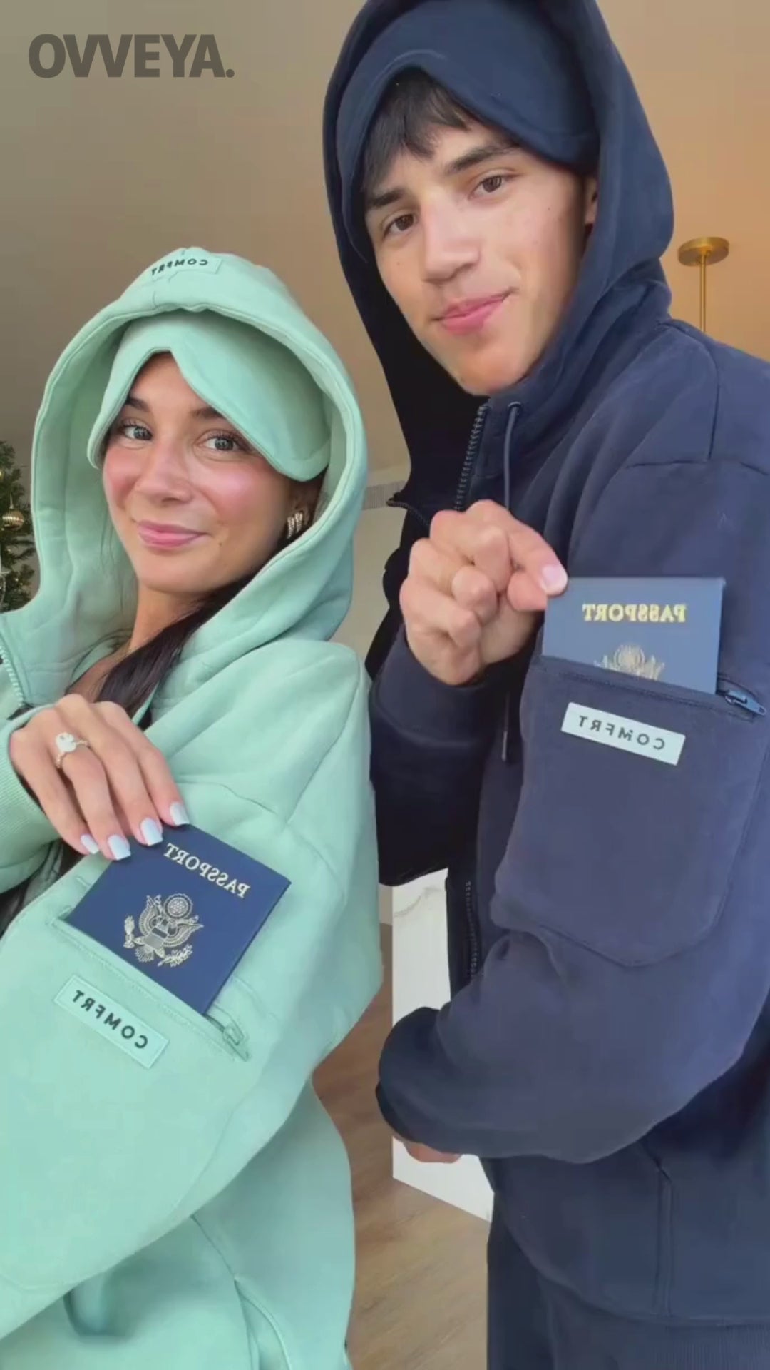 Ovveya Felpa con cappuccio da viaggio con modalità aereo video